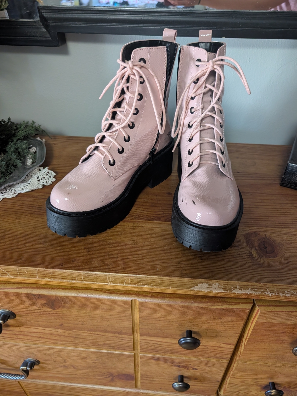 Women's Pink Platform Combat Boots